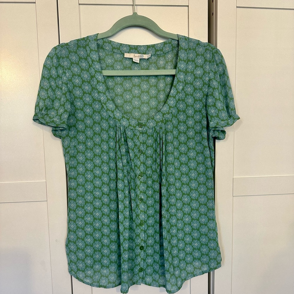 Boden sz S green & blue flower blouse